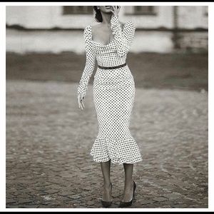 Vintage-style Polka Dot Long Sleeve Mermaid Dress